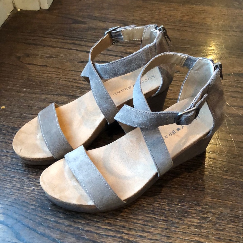 Lucky Brand Suede wedge sandals size 7